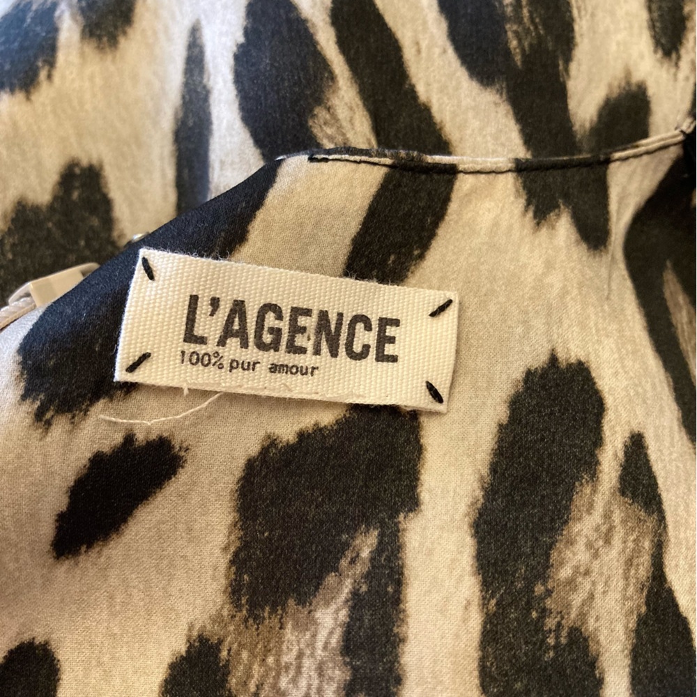L’AGENCE Neutral Tan Taupe Black Animal Print Silky VNeck Sleeveless Dress - Picture 8 of 12